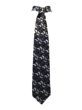 Fratelli Moda black & silver 100% silk men's neck tie 4" wide at bottom, Italy